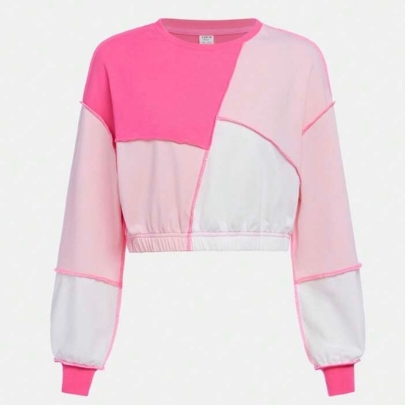 💛SHEIN Pink Colorblock Patchwork Cropped Sweater Sz 4, S - Picture 1 of 5